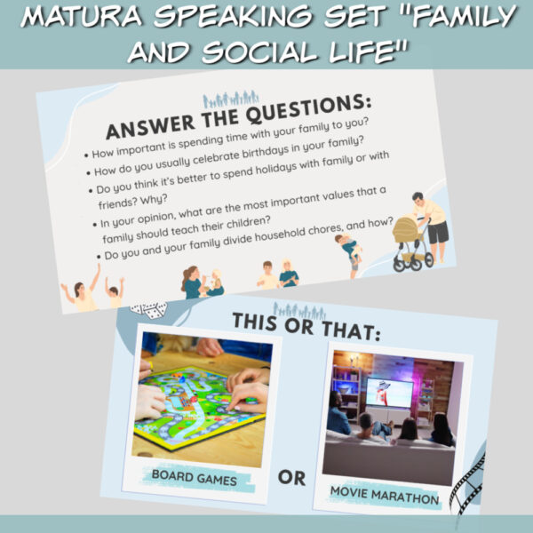 Matura speaking set Family and social life online