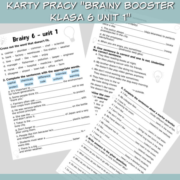 Zestaw Brainy Booster klasa 6 Unit 1 do druku; online