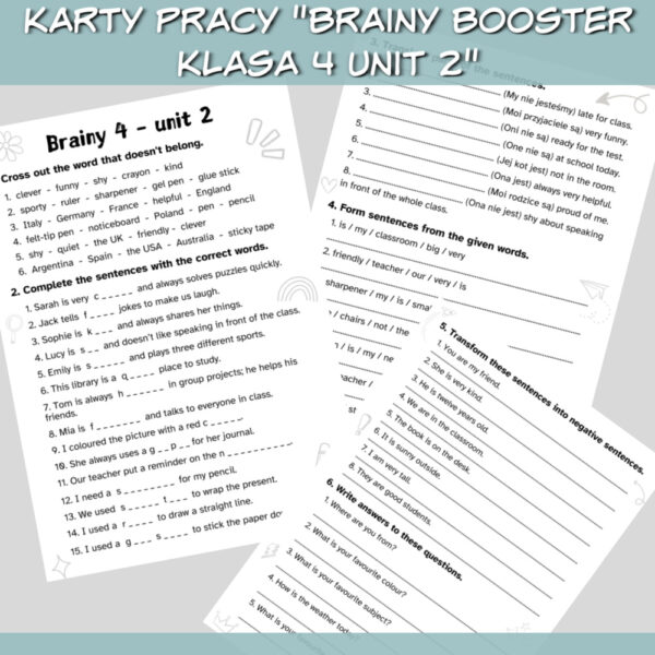 Zestaw Brainy Booster klasa 4 Unit 2 do druku, online