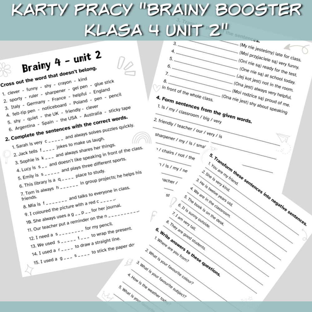 Zestaw Brainy Booster klasa 4 Unit 2 do druku, online